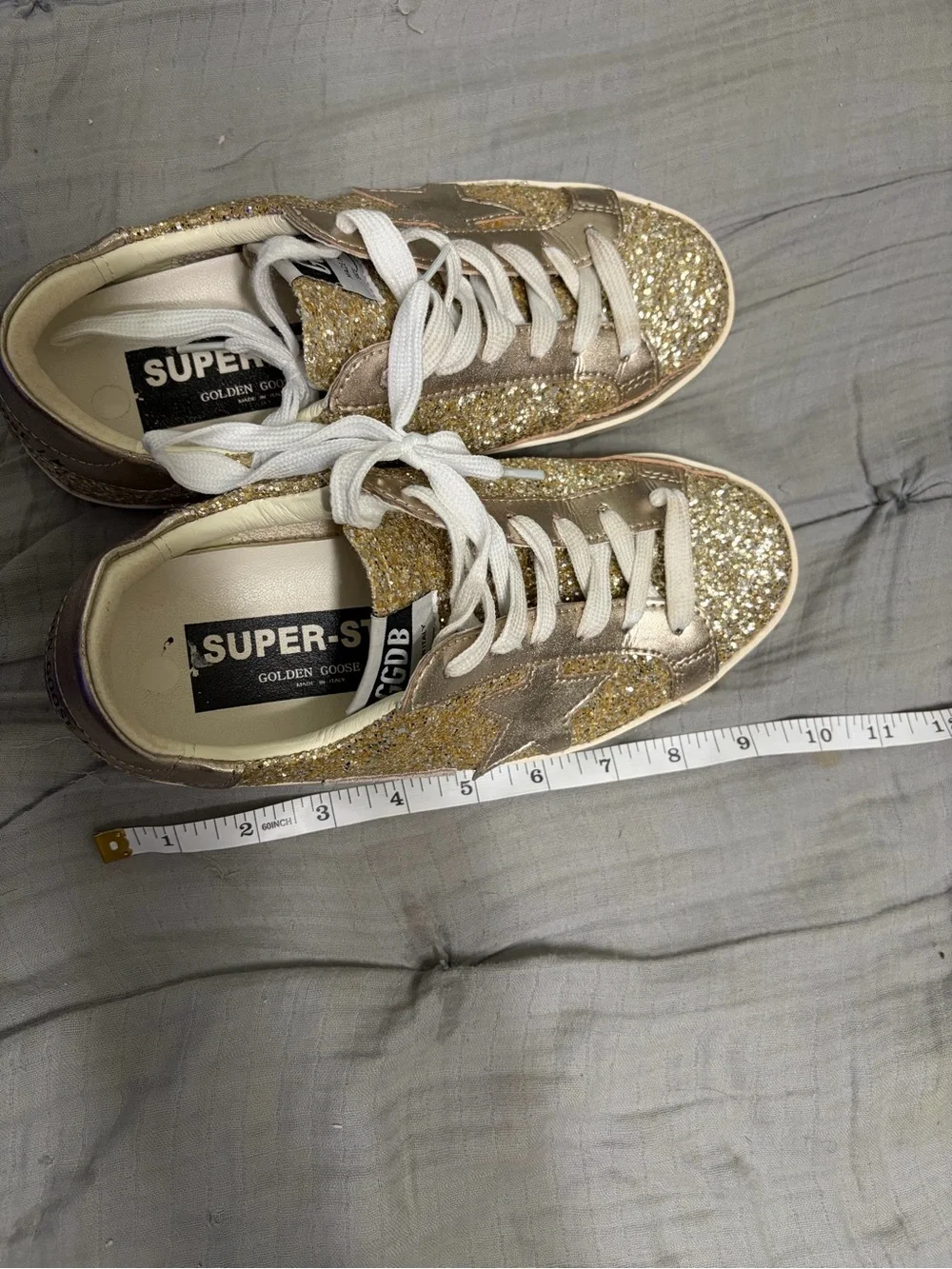 Golden Goose Super Star Gold Glitter Low-Top Sneaker size 8.5